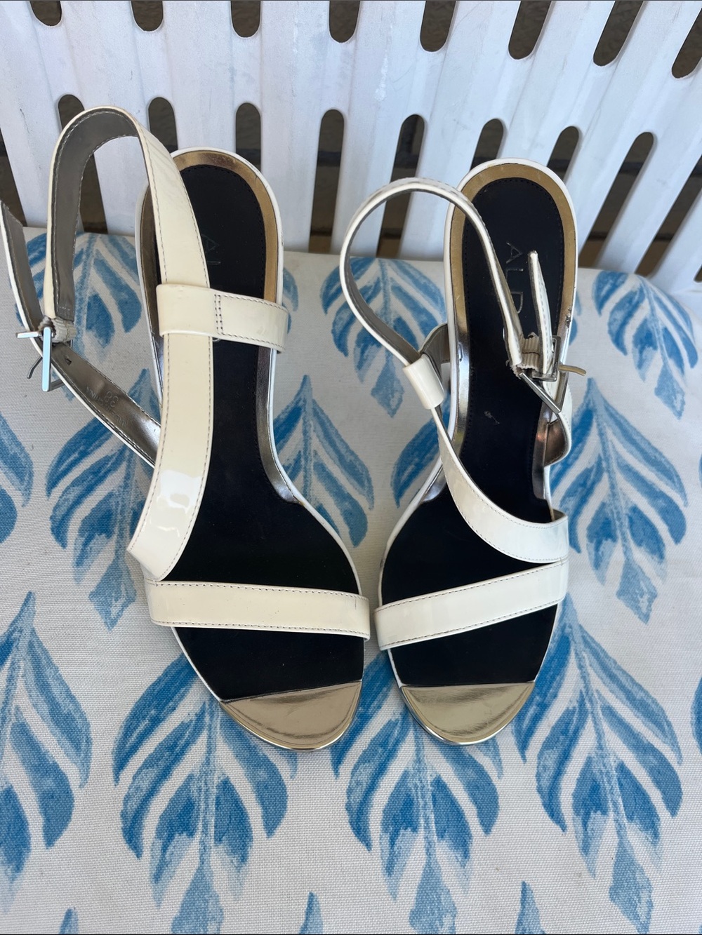 Aldo Cream and Metallic Gold Slingback Heels